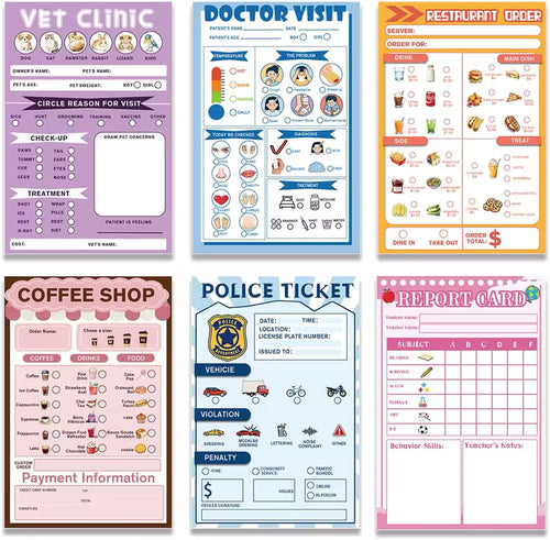 Pretend Play Notepad Set for Kids — Restaurant, Vet & More