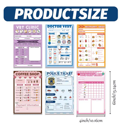Pretend Play Notepad Set for Kids — Restaurant, Vet & More